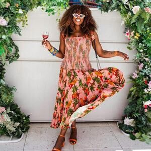 Farm Rio Pink Mango Tree Smocked Dress